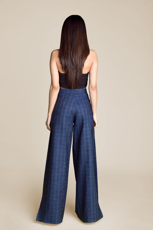 Medium blue wide-leg pants | HOWTOWEAR Fashion